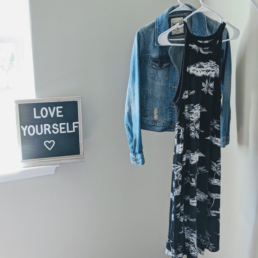 Old Navy Black White Tropical Palm Dress